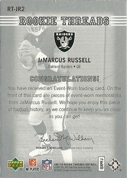 2007 SP Rookie Threads - Rookie Threads Silver #RT-JR2 JaMarcus Russell Back