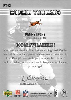 2007 SP Rookie Threads - Rookie Threads Silver #RT-KI Kenny Irons Back