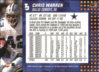 2000 Collector's Edge T3 #40 Chris Warren Back