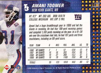 2000 Collector's Edge T3 #91 Amani Toomer Back