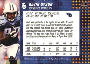 2000 Collector's Edge T3 #138 Kevin Dyson Back