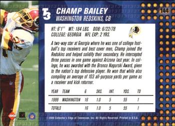 2000 Collector's Edge T3 #144 Champ Bailey Back