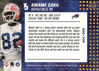2000 Collector's Edge T3 #157 Kwame Cavil Back