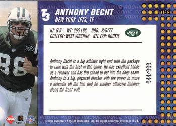 2000 Collector's Edge T3 #199 Anthony Becht Back
