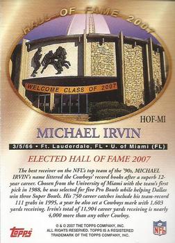 2007 Topps - Hall of Fame Class of 2007 #HOF-MI Michael Irvin Back