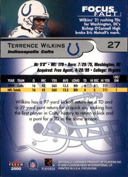2000 Fleer Focus #27 Terrence Wilkins Back