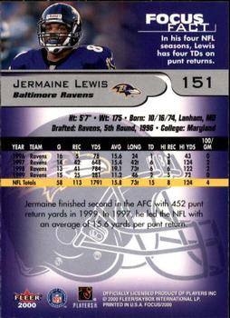 2000 Fleer Focus #151 Jermaine Lewis Back