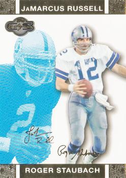 2007 Topps Co-Signers - Changing Faces Gold Blue #39 Roger Staubach / JaMarcus Russell Front