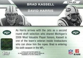 2007 Topps Co-Signers - Co-Signer Autographs #CSA-KH Brad Kassell / David Harris Back