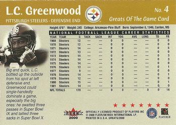 2000 Fleer Greats of the Game #4 L.C. Greenwood Back