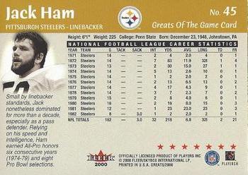 2000 Fleer Greats of the Game #45 Jack Ham Back