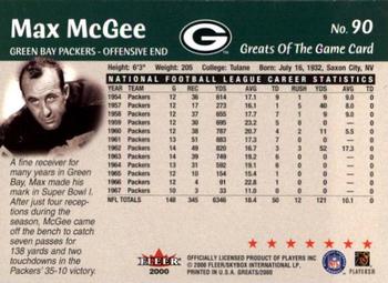 2000 Fleer Greats of the Game #90 Max McGee Back