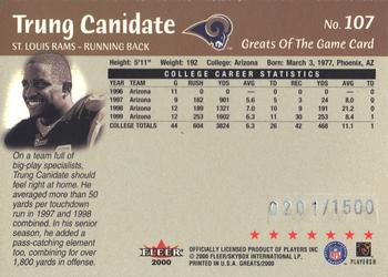 2000 Fleer Greats of the Game #107 Trung Canidate Back