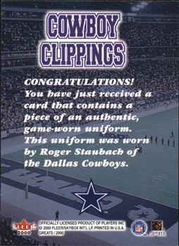 2000 Fleer Greats of the Game - Cowboys Clippings #NNO Roger Staubach Back