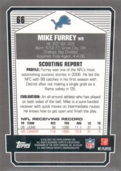 2007 Topps Draft Picks & Prospects - Chrome Bronze #66 Mike Furrey Back