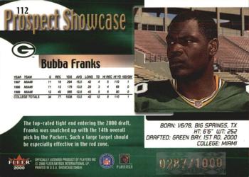 2000 Fleer Showcase #112 Bubba Franks Back