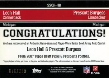 2007 Topps Draft Picks & Prospects - Senior Standout Jersey Combos #SSCR-HB Leon Hall / Prescott Burgess Back