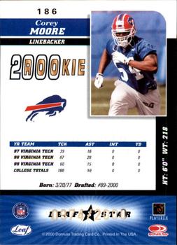 2000 Leaf Certified #186 Corey Moore Back