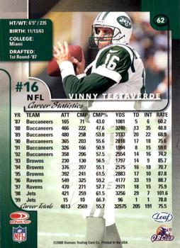 2000 Leaf Rookies & Stars #62 Vinny Testaverde Back