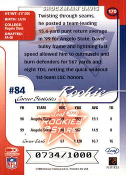 2000 Leaf Rookies & Stars #170 Shockmain Davis Back