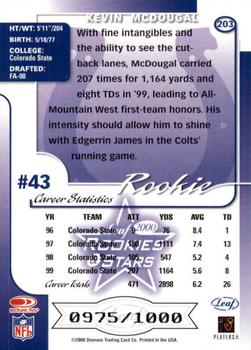 2000 Leaf Rookies & Stars #203 Kevin McDougal Back