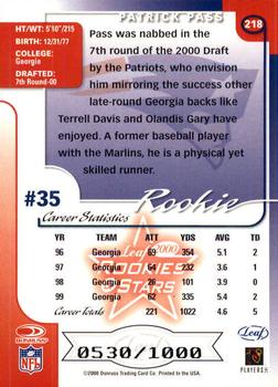 2000 Leaf Rookies & Stars #218 Patrick Pass Back
