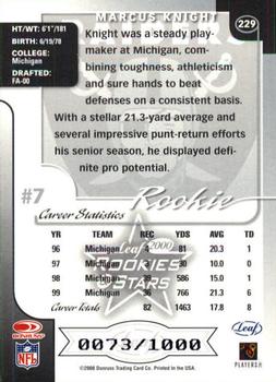 2000 Leaf Rookies & Stars #229 Marcus Knight Back