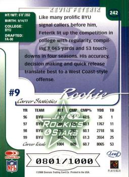 2000 Leaf Rookies & Stars #242 Kevin Feterik Back