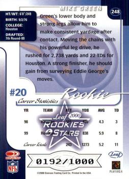 2000 Leaf Rookies & Stars #248 Mike Green Back