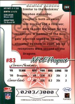 2000 Leaf Rookies & Stars #289 Damian Vaughn Back