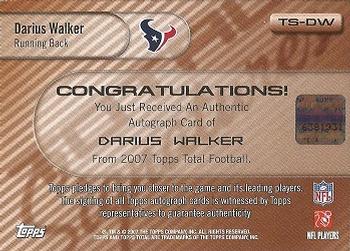 2007 Topps Total - Signatures #TS-DW Darius Walker Back