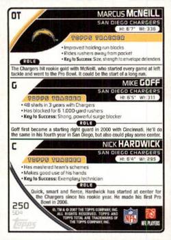 2007 Topps Total - Silver #250 Marcus McNeill / Nick Hardwick / Mike Goff Back