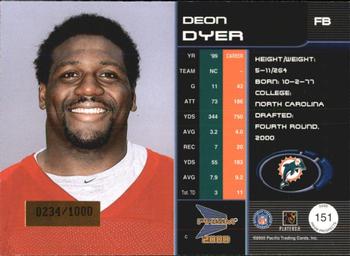 2000 Pacific Prism Prospects #151 Deon Dyer Back