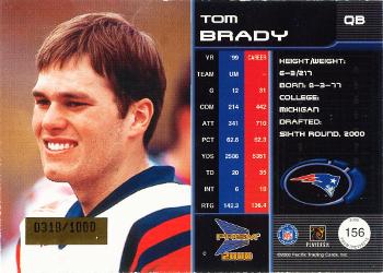 2000 Pacific Prism Prospects #156 Tom Brady Back