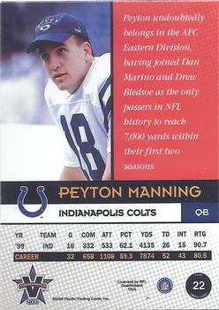 2000 Pacific Vanguard #22 Peyton Manning Back