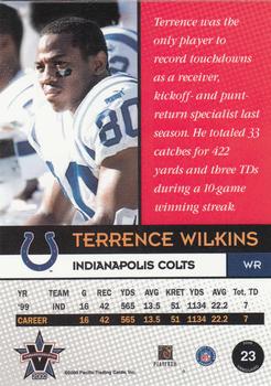 2000 Pacific Vanguard #23 Terrence Wilkins Back