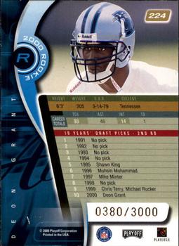 2000 Playoff Absolute #224 Deon Grant Back
