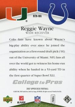 2007 Upper Deck - College to Pros #NTN-WA Reggie Wayne Back