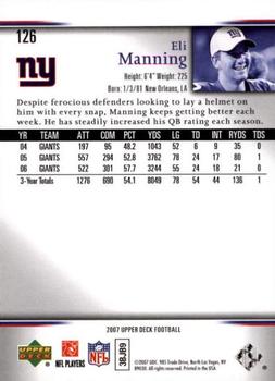 2007 Upper Deck - Gold Predictor Edition #126 Eli Manning Back