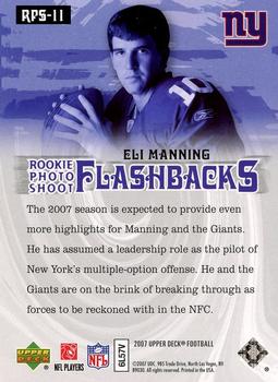 2007 Upper Deck - Rookie Exclusives Rookie Photo Shoot Flashbacks #RPS-11 Eli Manning Back