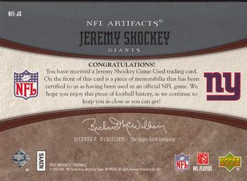 2007 Upper Deck Artifacts - NFL Artifacts #NFL-JS Jeremy Shockey Back