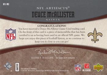 2007 Upper Deck Artifacts - NFL Artifacts #NFL-MC Deuce McAllister Back
