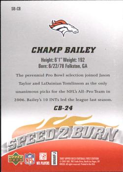 2007 Upper Deck First Edition - Speed 2 Burn #SB-CB Champ Bailey Back