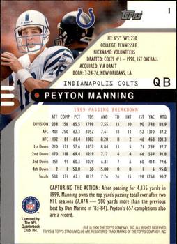 2000 Stadium Club #1 Peyton Manning Back