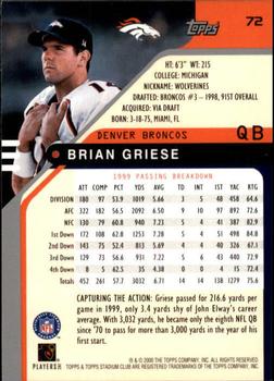 2000 Stadium Club #72 Brian Griese Back