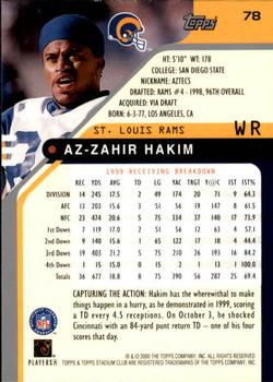 2000 Stadium Club #78 Az-Zahir Hakim Back