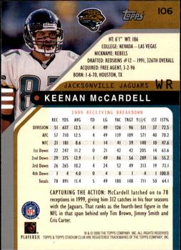 2000 Stadium Club #106 Keenan McCardell Back
