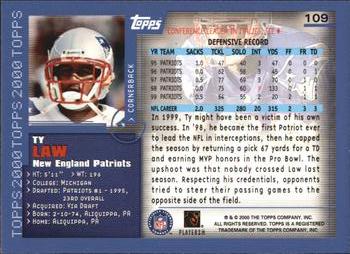 2000 Topps #109 Ty Law Back