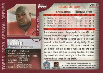 2000 Topps Season Opener #203 Thomas Jones Back