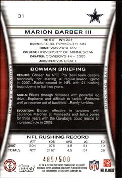 2008 Bowman - Blue #31 Marion Barber  Back